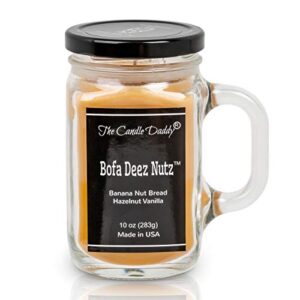 the candle daddy- bofa deez nutz candle – banana nut bread, hazelnut scented double layer candle – 10 oz mason jar candle – funny gag joke candle poured in small batches in usa