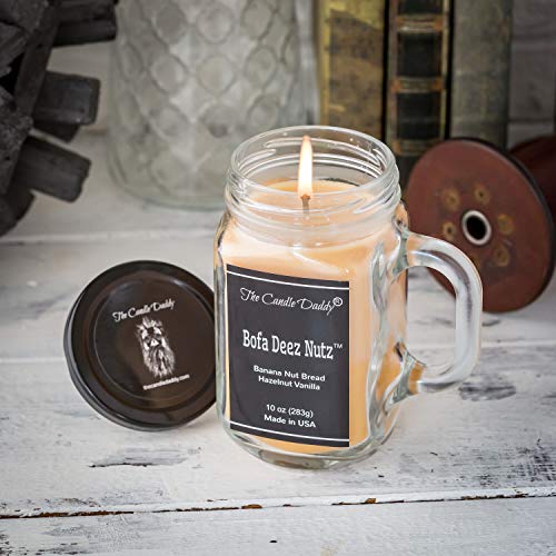 The Candle Daddy- Bofa Deez Nutz Candle - Banana Nut Bread, Hazelnut Scented Double Layer Candle - 10 oz Mason Jar Candle - Funny Gag Joke Candle Poured in Small Batches in USA