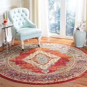 safavieh crystal collection 7′ round orange / light blue crs500a boho chic oriental medallion distressed non-shedding dining room entryway foyer living room bedroom area rug