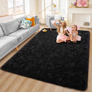 rostyle super soft fluffy area rugs for bedroom living room, 4 ft x 6 ft shaggy floor carpets shag christmas rug for girls boys furry home decorative rugs, black
