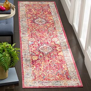 safavieh bristol collection 2’3″ x 8′ rose / light grey btl361r boho chic oriental distressed runner rug