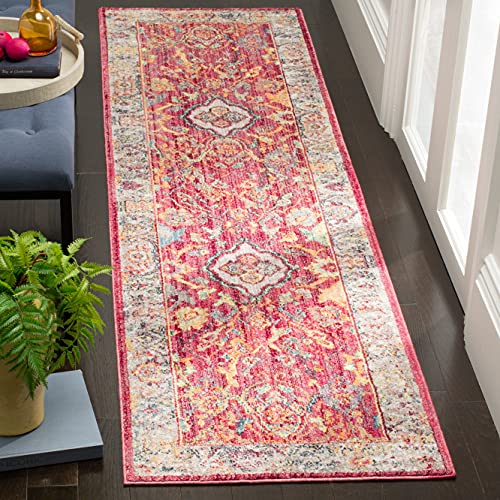 SAFAVIEH Bristol Collection 2'3" x 8' Rose / Light Grey BTL361R Boho Chic Oriental Distressed Runner Rug