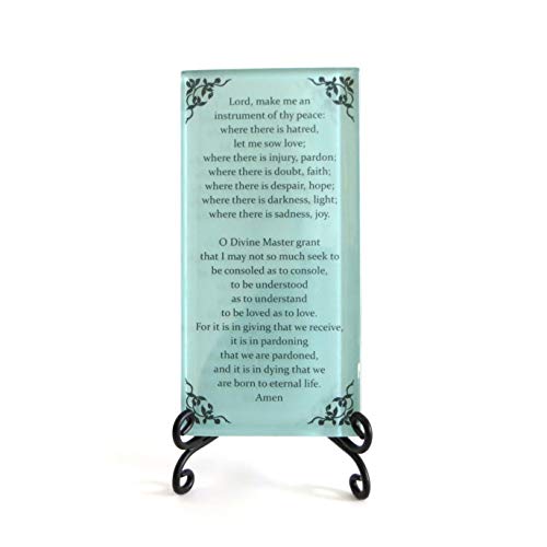 The Prayer of St. Francis Inspirational Glass Plaque. Beloved Prayer Provides Encouragement For All. Includes Folding Easel. By Lifeforce Glass. Seafoam.