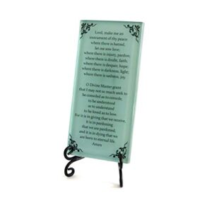 The Prayer of St. Francis Inspirational Glass Plaque. Beloved Prayer Provides Encouragement For All. Includes Folding Easel. By Lifeforce Glass. Seafoam.