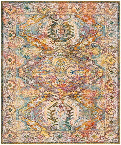 SAFAVIEH Crystal Collection 8' x 10' Light Blue/Orange CRS516A Boho Chic Oriental Distressed Non-Shedding Living Room Bedroom Dining Home Office Area Rug