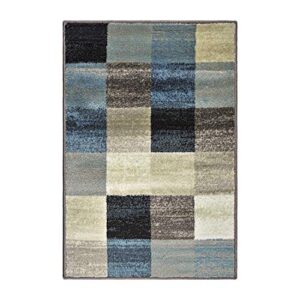 superior indoor area rug, neutral modern geometric home decor for living room, dining, kitchen, bedroom, office, nursery, woven rugs, jute backing, rockaway collection, 2′ x 3′, majolica blue