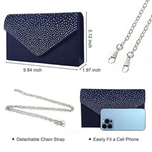 St. Jubileens Ladies Large Evening Satin Bridal Diamante Ladies Clutch Bag Party Prom Envelope (Navy)