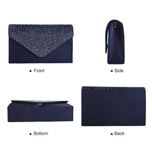 St. Jubileens Ladies Large Evening Satin Bridal Diamante Ladies Clutch Bag Party Prom Envelope (Navy)