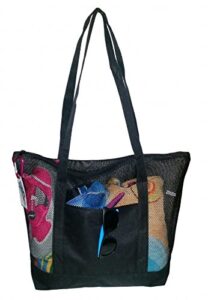 mesh beach tote bag black – good for the beach – 18 in x 18 in x 5.5 in