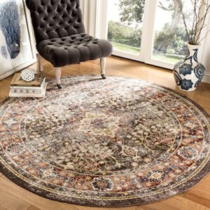 safavieh bijar collection 6’7″ round brown / rust bij652d traditional oriental distressed non-shedding dining room entryway foyer living room bedroom area rug