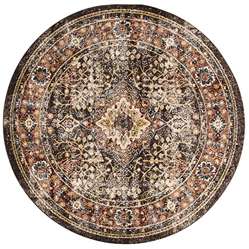 SAFAVIEH Bijar Collection 6'7" Round Brown / Rust BIJ652D Traditional Oriental Distressed Non-Shedding Dining Room Entryway Foyer Living Room Bedroom Area Rug