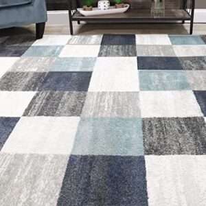 superior indoor area rug, neutral modern geometric home decor for living room, dining, kitchen, bedroom, office, nursery, woven rugs, jute backing, rockaway collection, 6′ x 9′, majolica blue