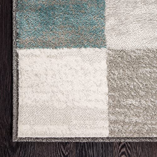 Superior Indoor Area Rug, Neutral Modern Geometric Home Decor For Living Room, Dining, Kitchen, Bedroom, Office, Nursery, Woven Rugs, Jute Backing, Rockaway Collection, 6' x 9', Majolica Blue