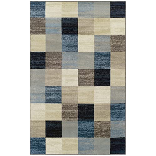 Superior Indoor Area Rug, Neutral Modern Geometric Home Decor For Living Room, Dining, Kitchen, Bedroom, Office, Nursery, Woven Rugs, Jute Backing, Rockaway Collection, 6' x 9', Majolica Blue