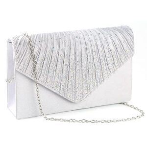 jubileens ladies large evening satin bridal diamante ladies clutch bag party prom envelope (silver) small