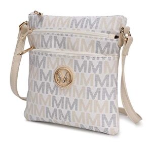 mkf crossbody bag for women – pu leather triple zip messenger handbag – crossover purse pocketbook, shoulder strap white