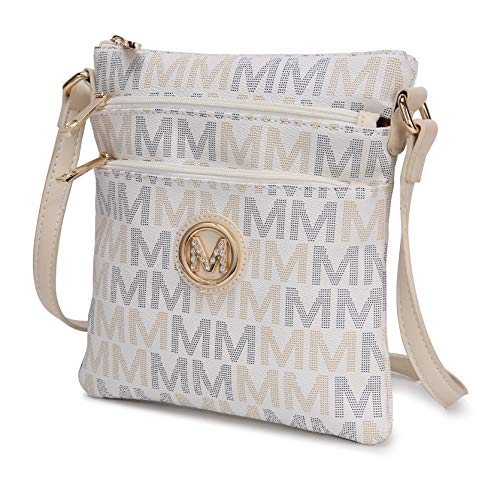 MKF Crossbody Bag for Women – PU Leather Triple Zip Messenger Handbag – Crossover Purse Pocketbook, Shoulder Strap White