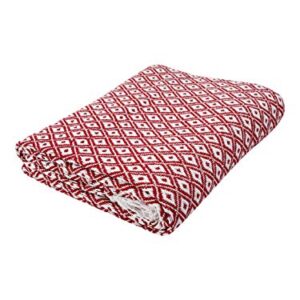 Throw Blanket With Fringes in Mini Diamond Design 50x60 Inch -Red White, Cotton Throw For Sofa, Chair, Bed, & Everyday Use, Well crafted for durability, Farmhouse Throw,All Season Throw Blanket