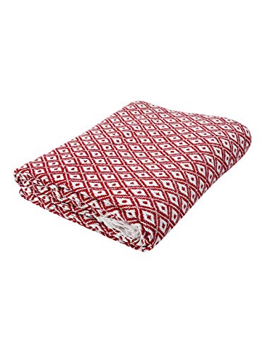 Throw Blanket With Fringes in Mini Diamond Design 50x60 Inch -Red White, Cotton Throw For Sofa, Chair, Bed, & Everyday Use, Well crafted for durability, Farmhouse Throw,All Season Throw Blanket