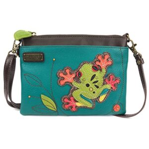 CHALA Mini Crossbody Handbag, Multi Zipper, Pu Leather, Small Shoulder Purse Adjustable Strap - Frog - Turquoise