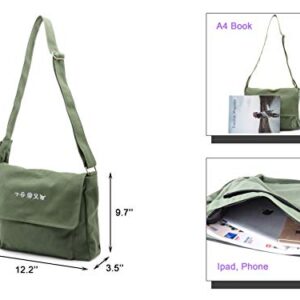 Togood Literary Canvas Crossbody Bag Casual Shoulder Bag Hobo Bags Fashion Simple Student Bag for girls (Green)