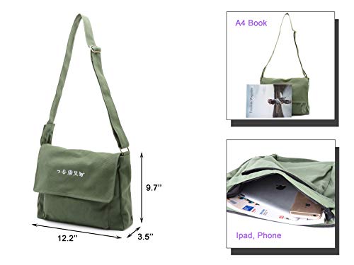 Togood Literary Canvas Crossbody Bag Casual Shoulder Bag Hobo Bags Fashion Simple Student Bag for girls (Green)