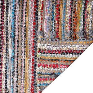 100% Cotton Rag Rug 24x36 - Multicolor Chindi Rug - Hand Woven & Reversible for Living Room Kitchen Entryway Rug -Multi Color