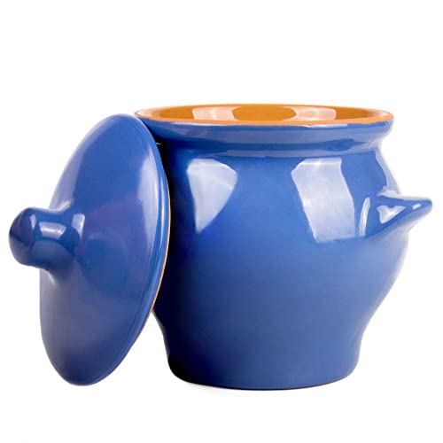 Stoneware Ramekin (Set of 2) - Clay Pots for Cooking (Blue)
