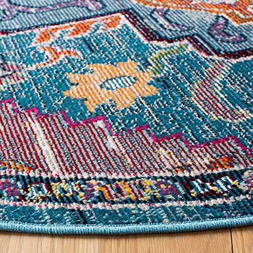 SAFAVIEH Crystal Collection 7' Round Teal / Rose CRS501T Boho Chic Oriental Medallion Distressed Non-Shedding Dining Room Entryway Foyer Living Room Bedroom Area Rug