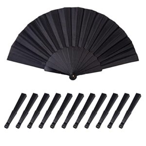 hunanbang hnb 1 dozen 12 pieces folding hand fans japanese chinese vintage fans for dancing cosplay wedding party decoration gift size 9″ wholesale (black 12 pack)