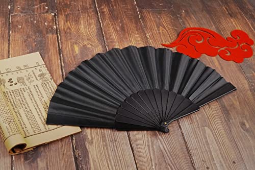 HUNANBANG HNB 1 Dozen 12 Pieces Folding Hand Fans Japanese Chinese Vintage Fans for Dancing Cosplay Wedding Party Decoration Gift Size 9" Wholesale (Black 12 Pack)