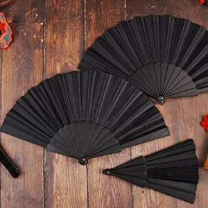 HUNANBANG HNB 1 Dozen 12 Pieces Folding Hand Fans Japanese Chinese Vintage Fans for Dancing Cosplay Wedding Party Decoration Gift Size 9" Wholesale (Black 12 Pack)