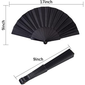 HUNANBANG HNB 1 Dozen 12 Pieces Folding Hand Fans Japanese Chinese Vintage Fans for Dancing Cosplay Wedding Party Decoration Gift Size 9" Wholesale (Black 12 Pack)