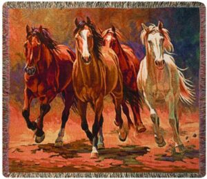 manual western décor collection 50 x 60-inch tapestry throw, hoofbeats and heartbeats by nancy davidson