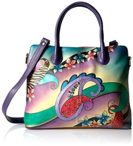 anna by anuschka women’s genuine leather large expandable tote | hand painted original artwork | paisley collage eggplant