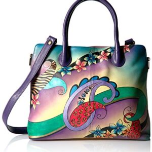 Anna by Anuschka Women's Genuine Leather Large Expandable Tote | Hand Painted Original Artwork | Paisley Collage Eggplant