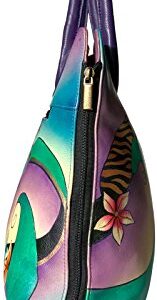 Anna by Anuschka Women's Genuine Leather Large Expandable Tote | Hand Painted Original Artwork | Paisley Collage Eggplant