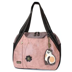 Chala Handbags Dust Rose Shoulder Purse Tote Bag with Key Fob/Coin Purse - Dusty Rose (LaZzy Cat - Dusty Rose)