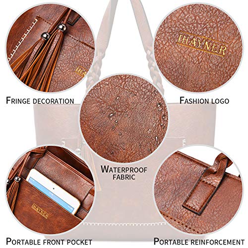 Women Tote Bags Retro Shoulder Bag Purse Satchel Hobo Purse Zippred Waterproof Travel Handbags with Tassel (light brown)