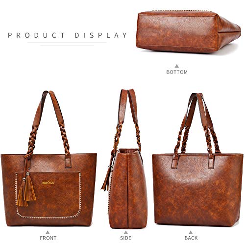 Women Tote Bags Retro Shoulder Bag Purse Satchel Hobo Purse Zippred Waterproof Travel Handbags with Tassel (light brown)