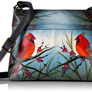 Anna by Anuschka Women's Genuine Leather Medium Crossbody with External Zipper Pocket | Hand Painted Original Artwork | Northern Cardinal