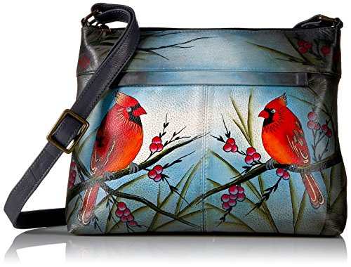 Anna by Anuschka Women's Genuine Leather Medium Crossbody with External Zipper Pocket | Hand Painted Original Artwork | Northern Cardinal