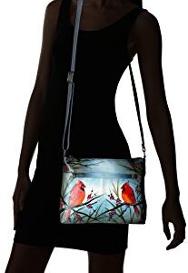 Anna by Anuschka Women's Genuine Leather Medium Crossbody with External Zipper Pocket | Hand Painted Original Artwork | Northern Cardinal