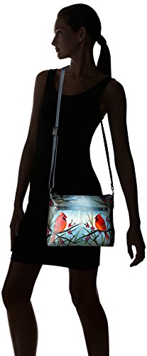 Anna by Anuschka Women's Genuine Leather Medium Crossbody with External Zipper Pocket | Hand Painted Original Artwork | Northern Cardinal