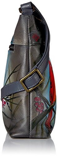 Anna by Anuschka Women's Genuine Leather Medium Crossbody with External Zipper Pocket | Hand Painted Original Artwork | Northern Cardinal