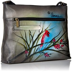 Anna by Anuschka Women's Genuine Leather Medium Crossbody with External Zipper Pocket | Hand Painted Original Artwork | Northern Cardinal