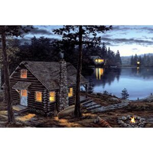 rivers edge products led canvas wall art, 24 by 16 inches, fiber optic light up wall decor, battery operated lighted nature canvas print, led light kitchen, bedroom, or home decor, cabin reward