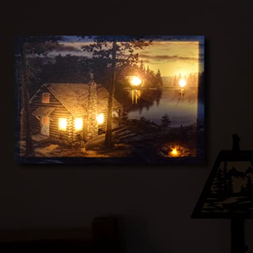 Rivers Edge Products LED Canvas Wall Art, 24 by 16 Inches, Fiber Optic Light Up Wall Decor, Battery Operated Lighted Nature Canvas Print, LED Light Kitchen, Bedroom, or Home Decor, Cabin Reward