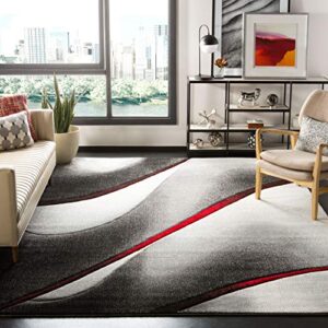 safavieh hollywood collection 6’7″ x 9′ grey / red hlw712k mid-century modern non-shedding living room bedroom dining home office area rug