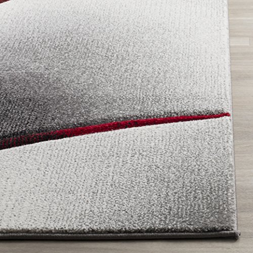 SAFAVIEH Hollywood Collection 6'7" x 9' Grey / Red HLW712K Mid-Century Modern Non-Shedding Living Room Bedroom Dining Home Office Area Rug